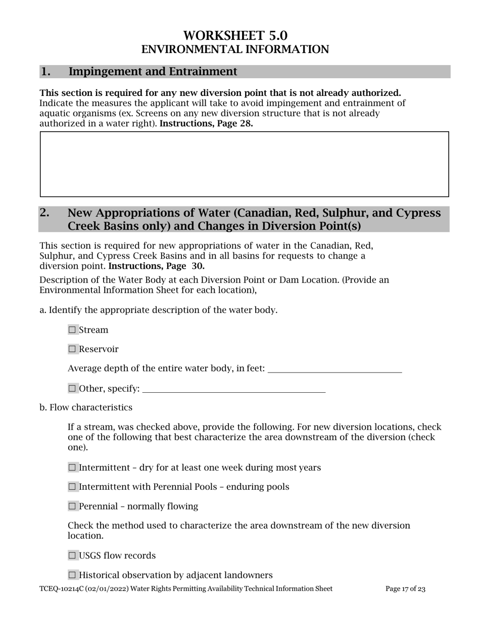 Form TCEQ-10214C Tceq Water Rights Permitting Application - Technical Information Report - Texas, Page 17