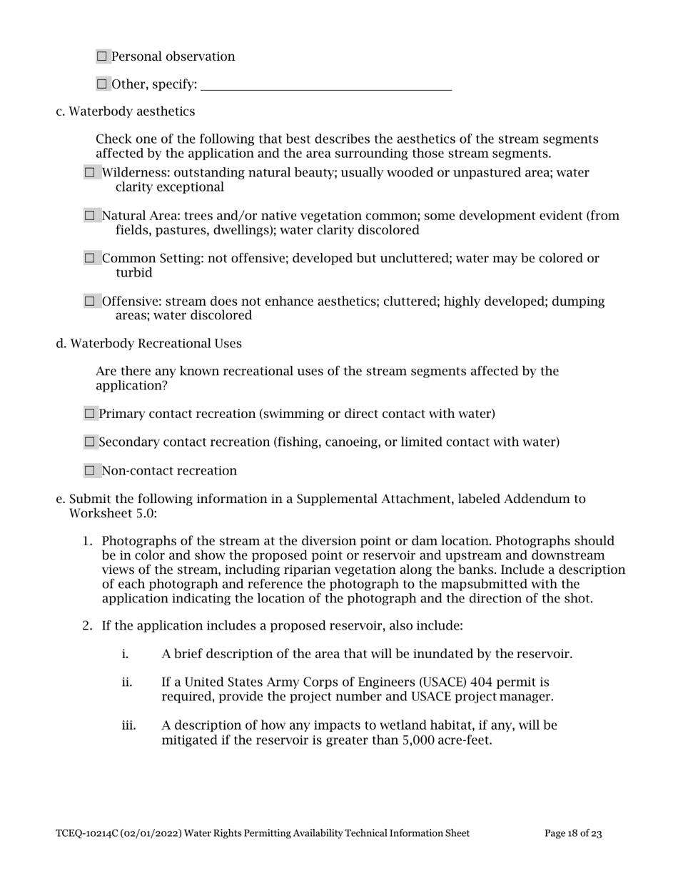 Form TCEQ-10214C Tceq Water Rights Permitting Application - Technical Information Report - Texas, Page 18
