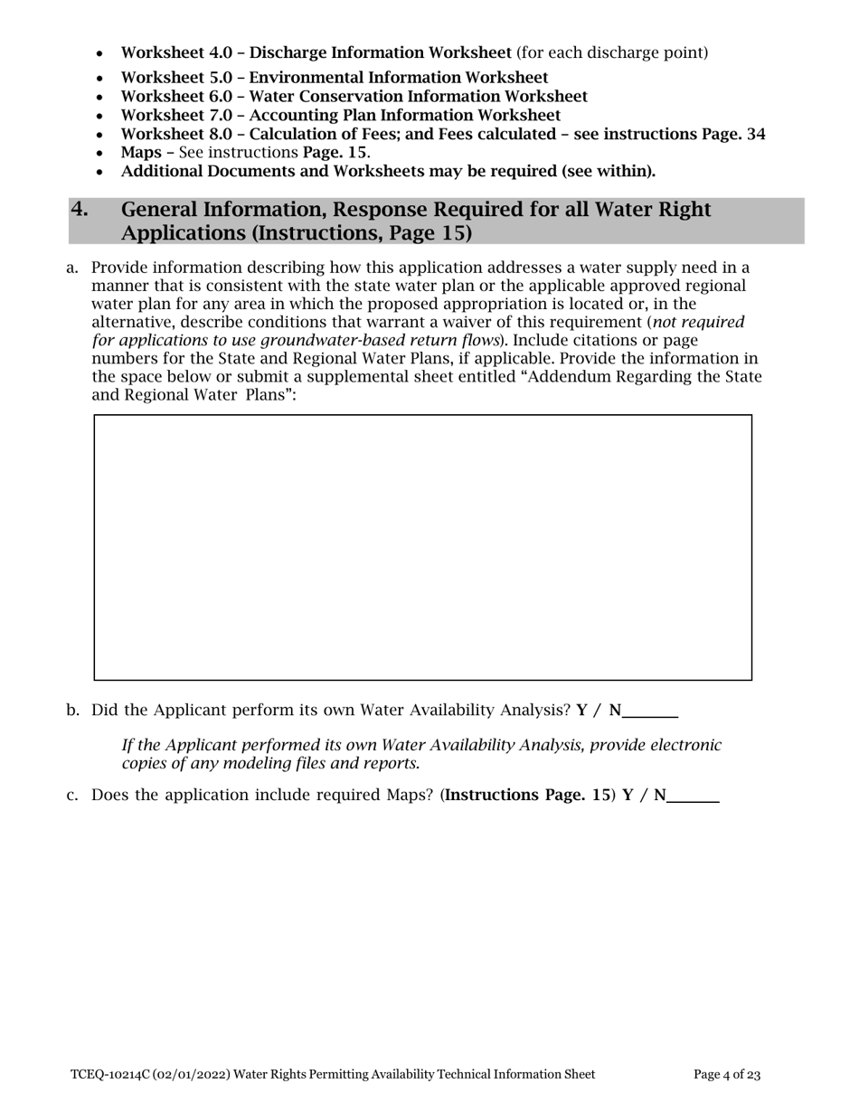 Form TCEQ-10214C Tceq Water Rights Permitting Application - Technical Information Report - Texas, Page 4