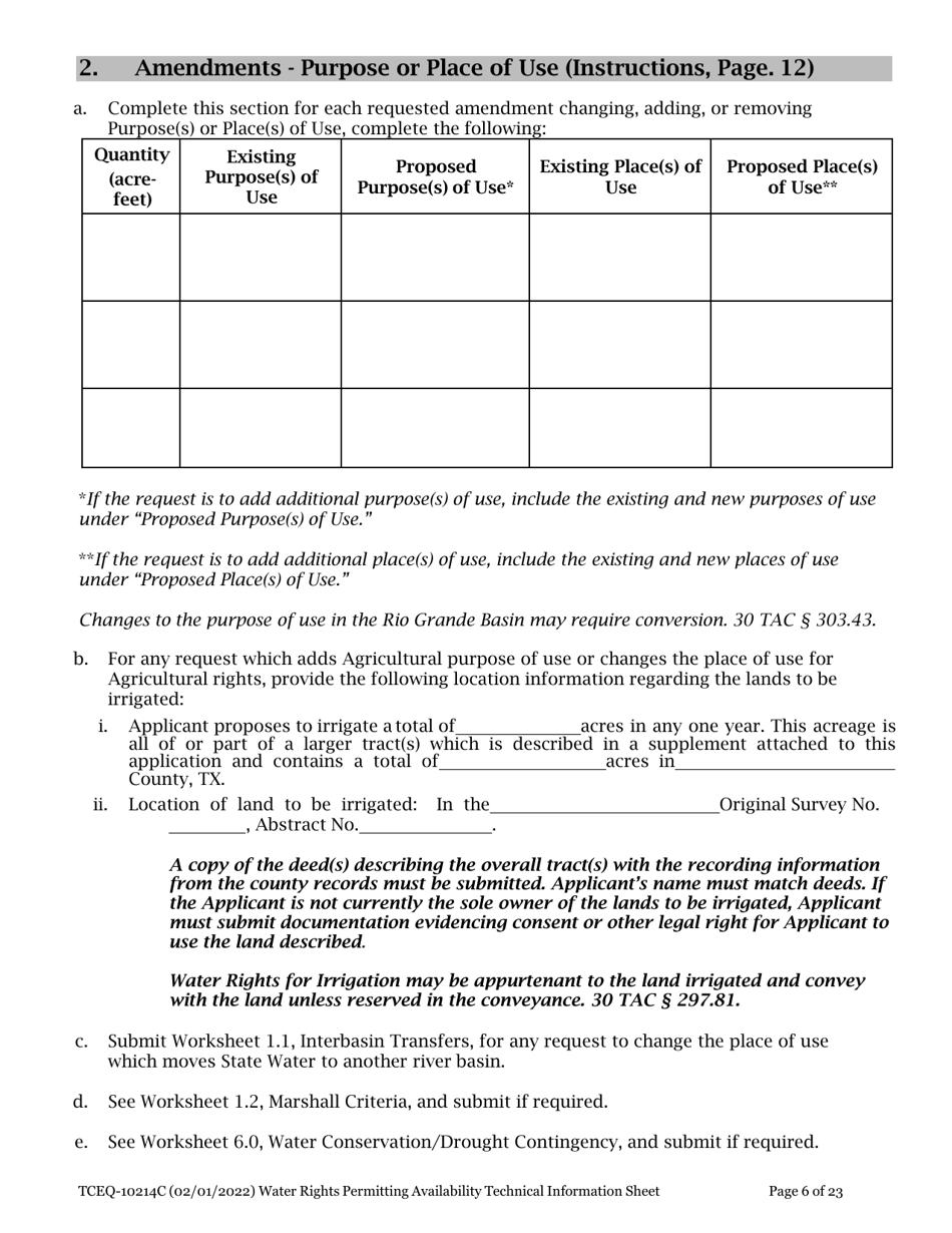 Form TCEQ-10214C Tceq Water Rights Permitting Application - Technical Information Report - Texas, Page 6
