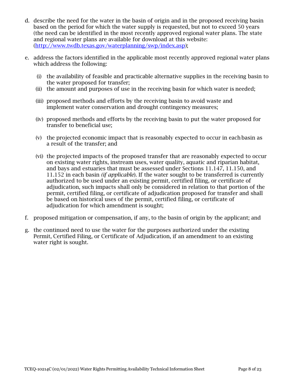 Form TCEQ-10214C Tceq Water Rights Permitting Application - Technical Information Report - Texas, Page 8