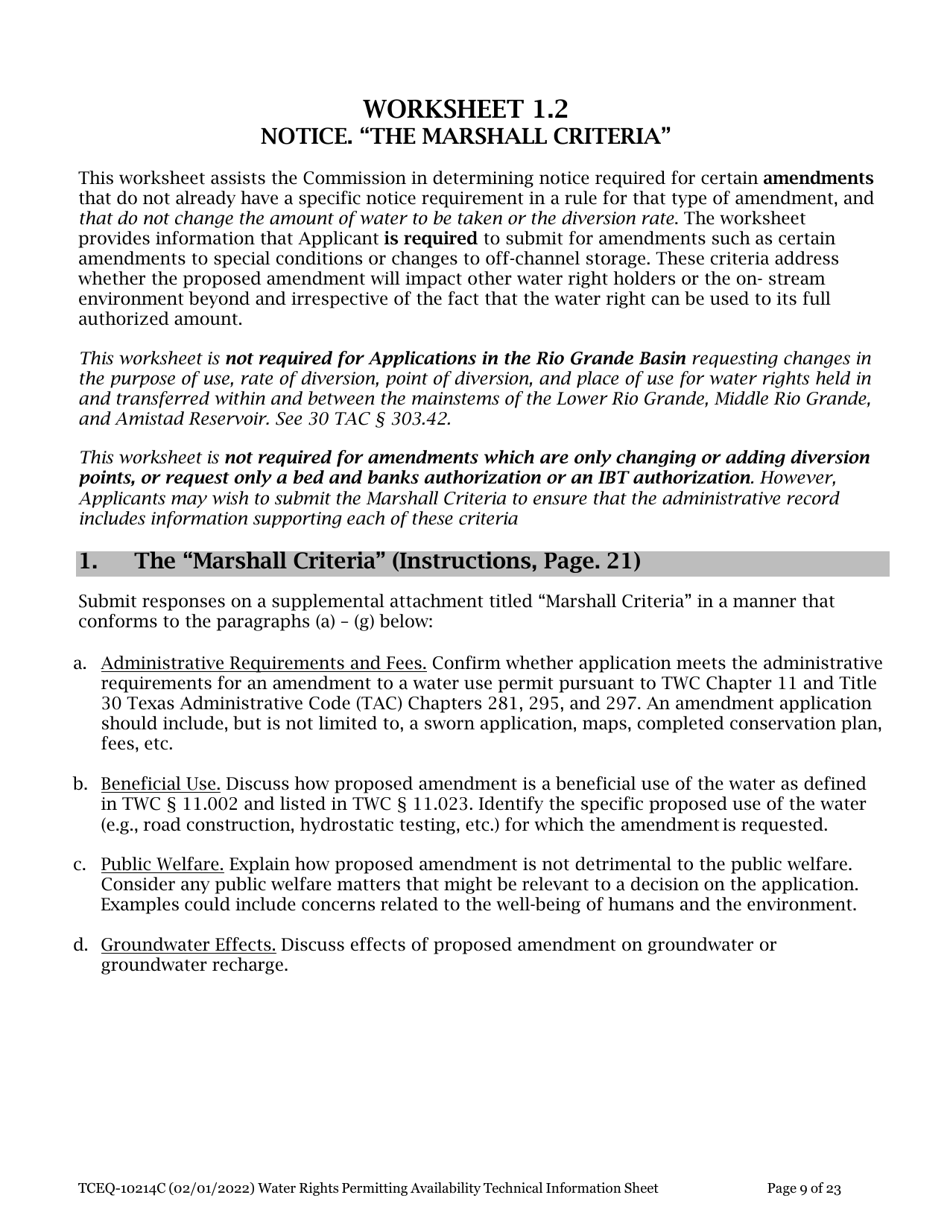 Form TCEQ-10214C Tceq Water Rights Permitting Application - Technical Information Report - Texas, Page 9