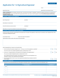 Document preview: Form 50-165 Application for 1-d Agricultural Appraisal - Texas