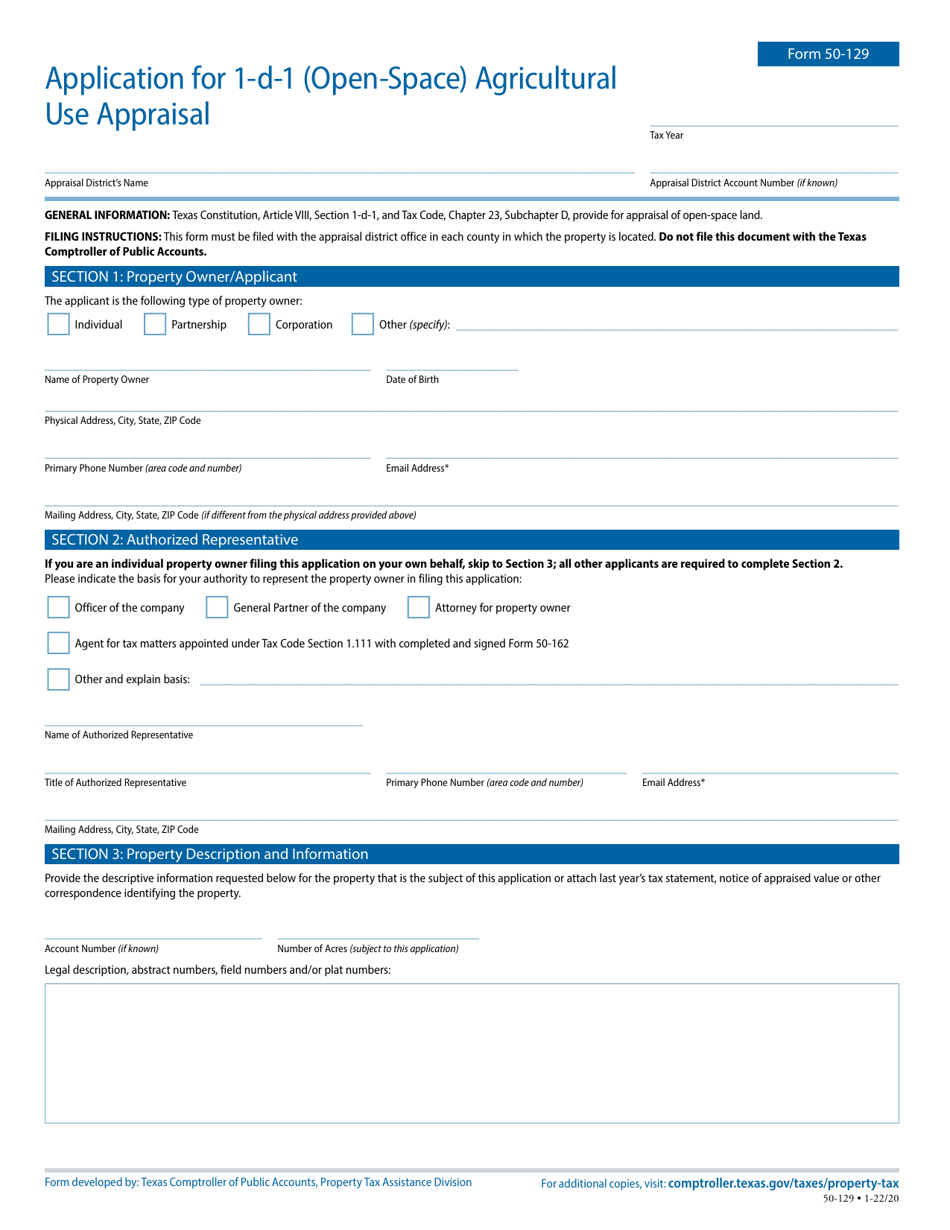 Form 50-129 Download Fillable PDF or Fill Online Application for 1-d-1 ...