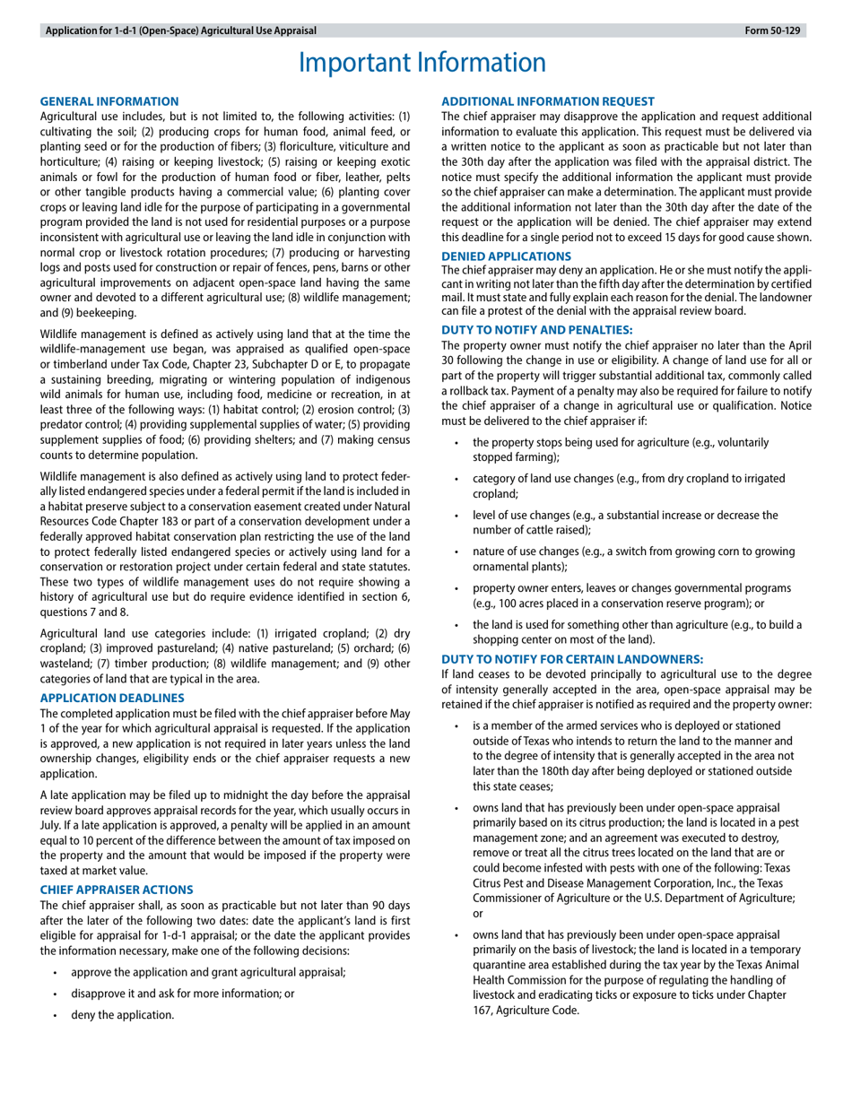 Form 50-129 Application for 1-d-1 (Open-Space) Agricultural Use Appraisal - Texas, Page 5