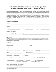 Document preview: Application Form - Voluntary Cleanup Program - Utah