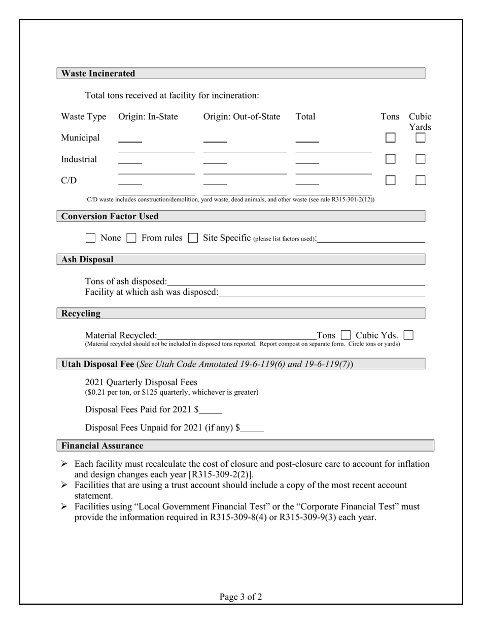 2021 Utah Solid Waste Incinerator Annual Report Download Printable PDF ...