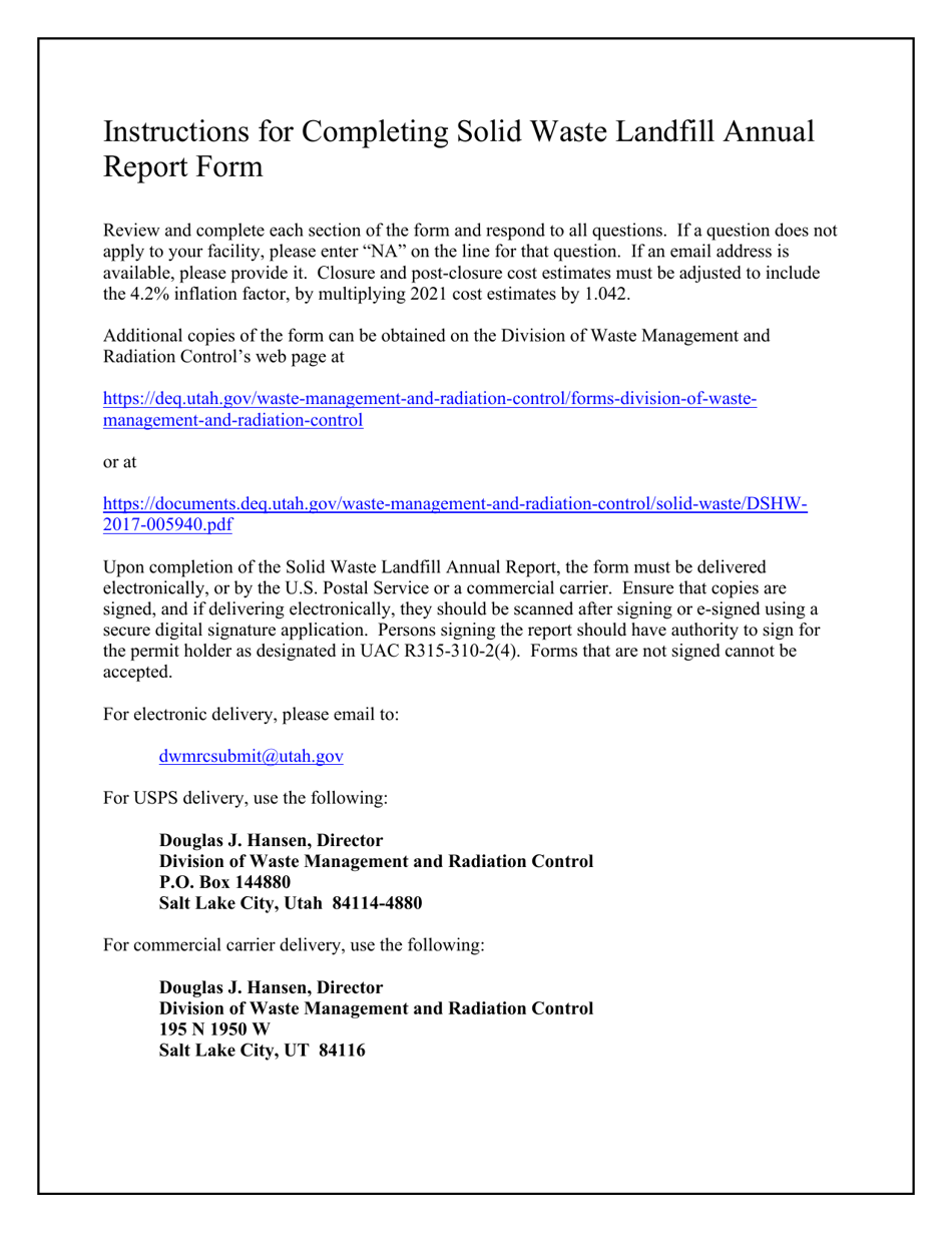 2021 Utah Landfill Annual Report Fill Out, Sign Online and Download