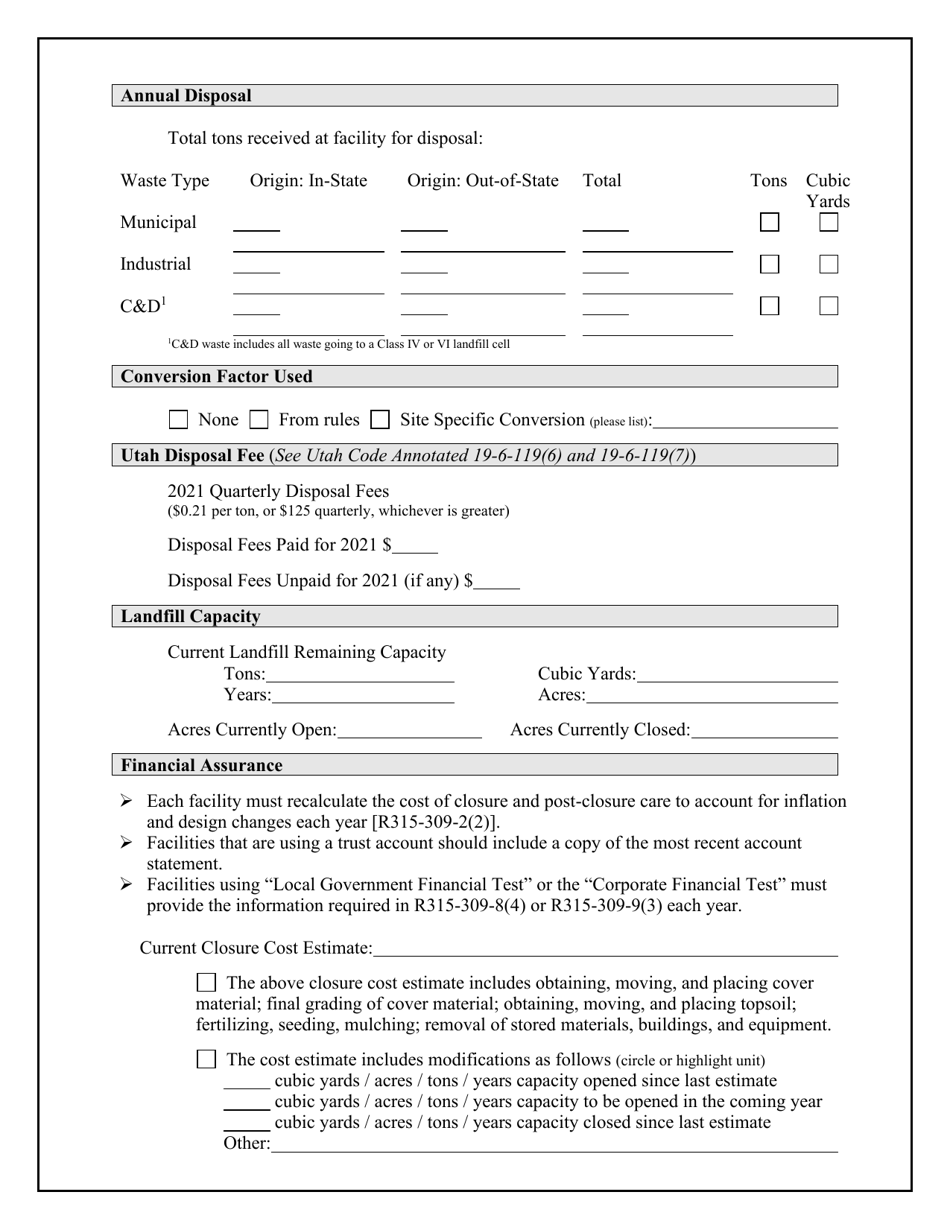 2021 Utah Landfill Annual Report - Fill Out, Sign Online and Download ...