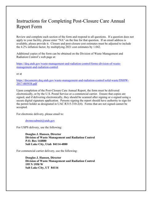Post-closure Care Annual Report - Utah Download Pdf