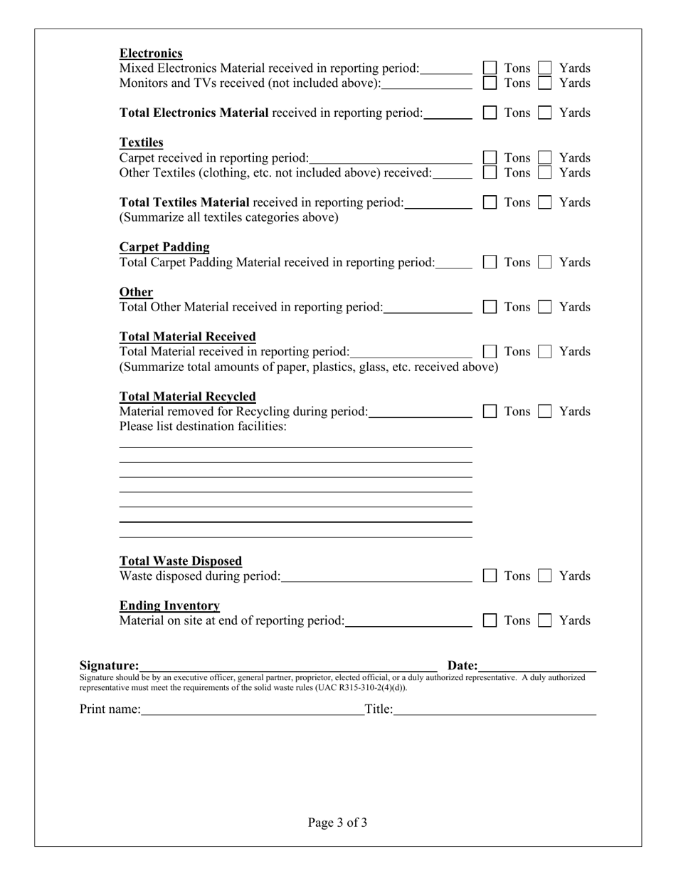 Recycling Facility Annual Report - Utah, Page 4