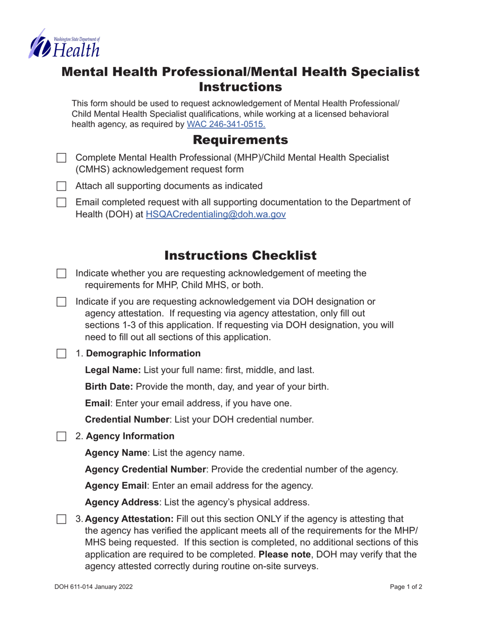 DOH Form 611015 Download Printable PDF or Fill Online Mental Health