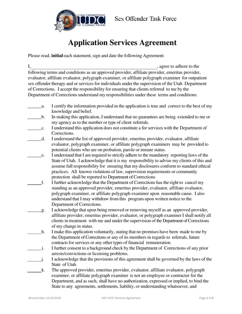 Application Services Agreement - Sex Offense Task Force - Utah