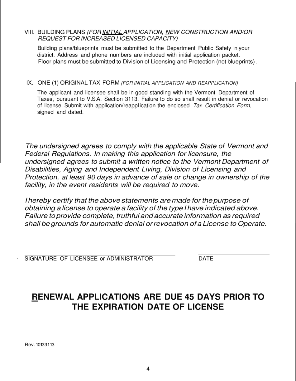 Nursing Home License Application / Reapplication - Vermont, Page 4
