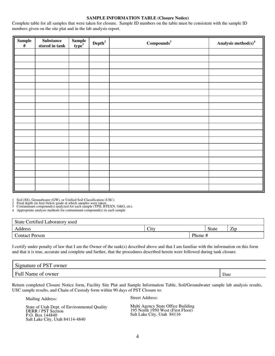 Utah Petroleum Storage Tank Permanent Closure Notice - Fill Out, Sign ...