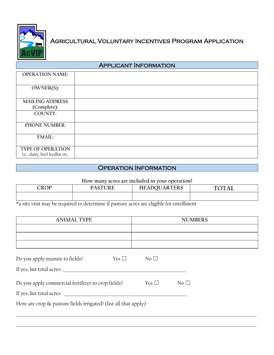 Agricultural Voluntary Incentives Program Application - Utah, Page 1