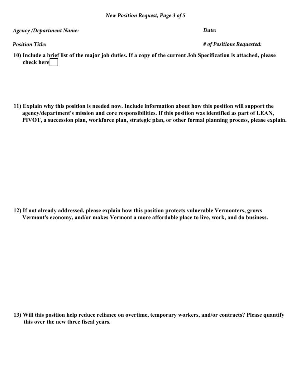 Request for a New Position From the Position Pool - Vermont, Page 3