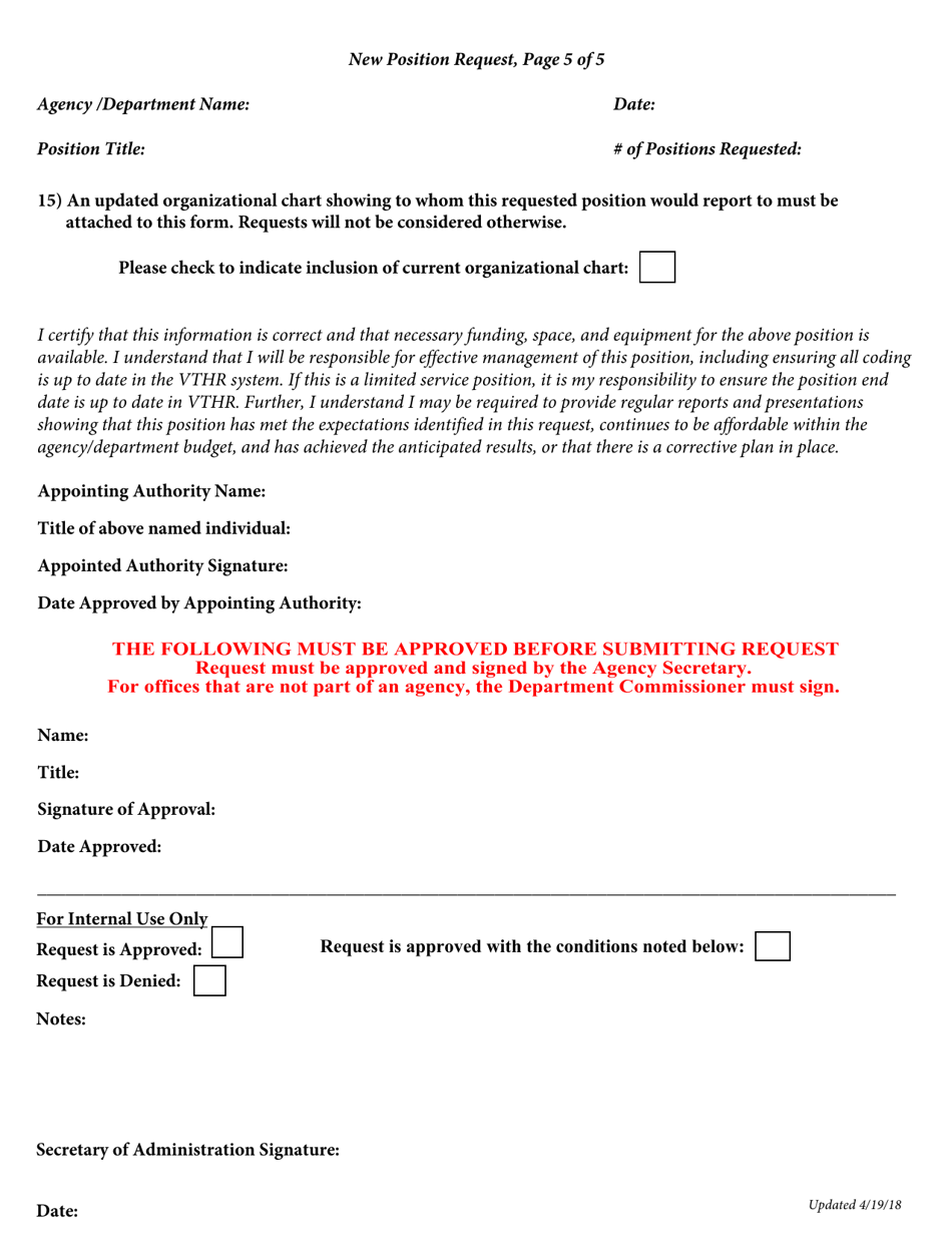 Request for a New Position From the Position Pool - Vermont, Page 5