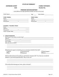 Document preview: Form 400-00115 Periodic Review Report - Vermont