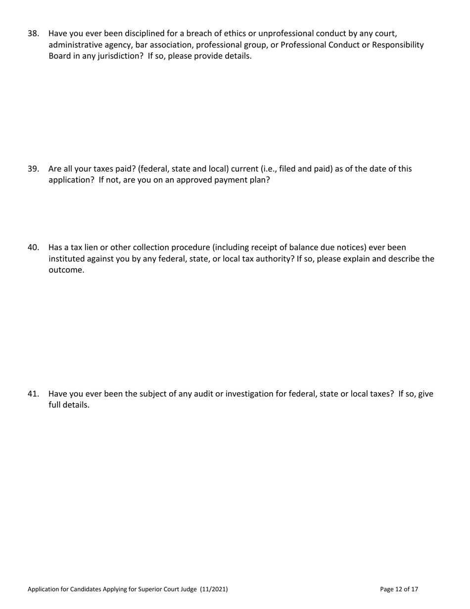 Application for Candidate for Superior Court Judge - Vermont, Page 12
