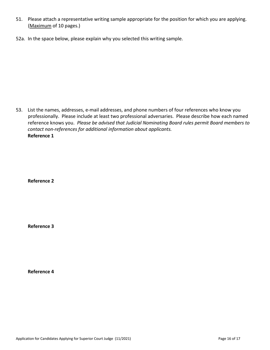 Application for Candidate for Superior Court Judge - Vermont, Page 16