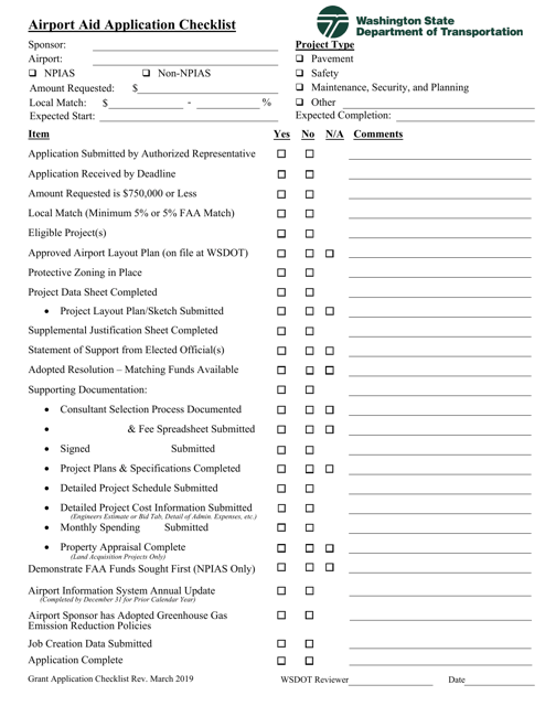 Airport Aid Application Checklist - Washington Download Pdf