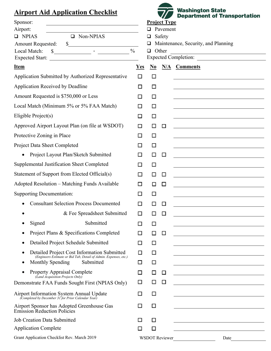 Airport Aid Application Checklist - Washington, Page 1