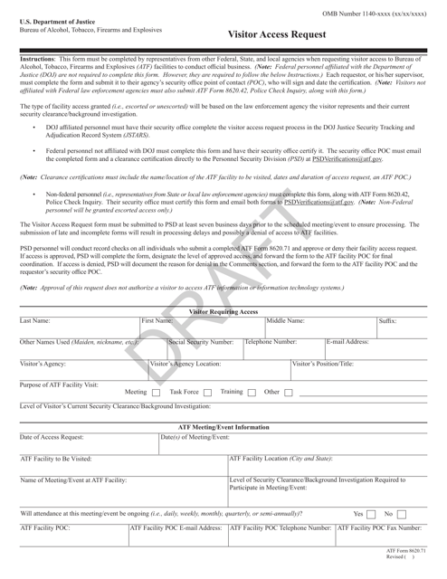 ATF Form 8620.71 Visitor Access Request - Draft