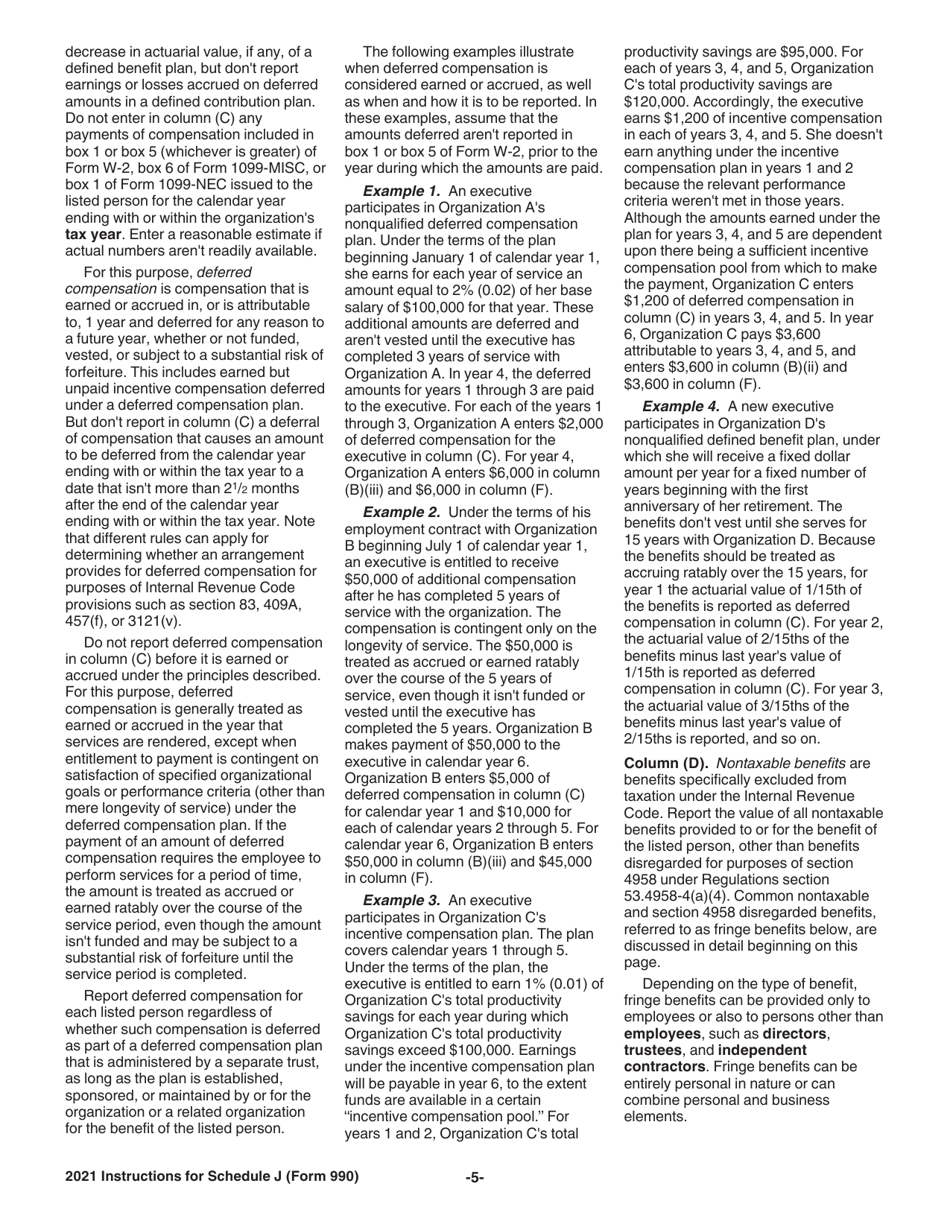 Instructions for IRS Form 990 Schedule J Compensation Information, Page 5