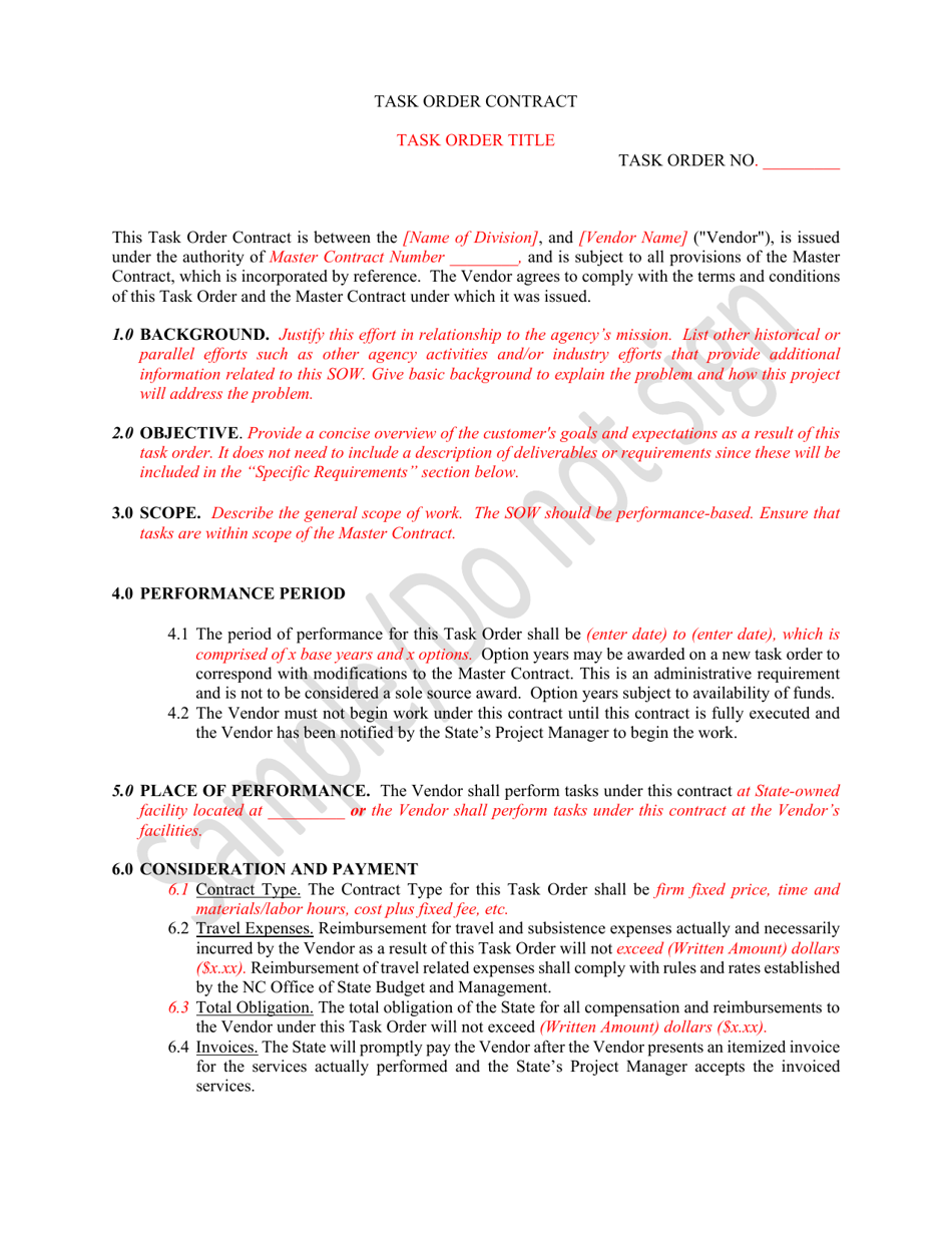 North carolina task order contract sample fill out sign online and