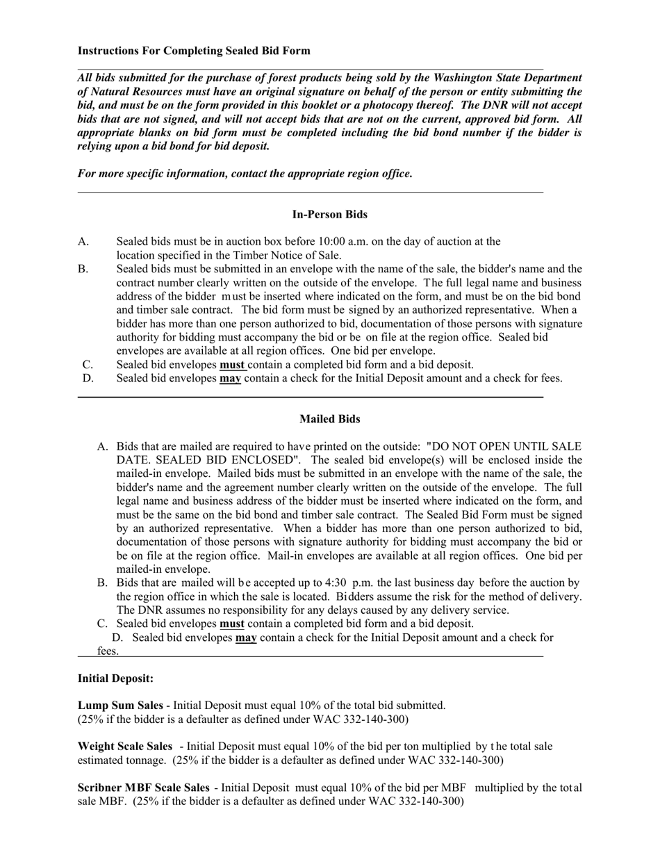 Instructions for Sealed Bid Form - Washington, Page 1