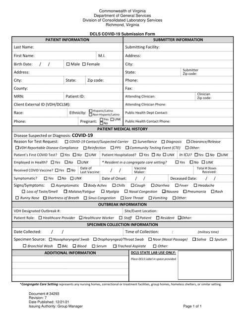 Form 34293 Dcls Covid-19 Submission Form - Virginia