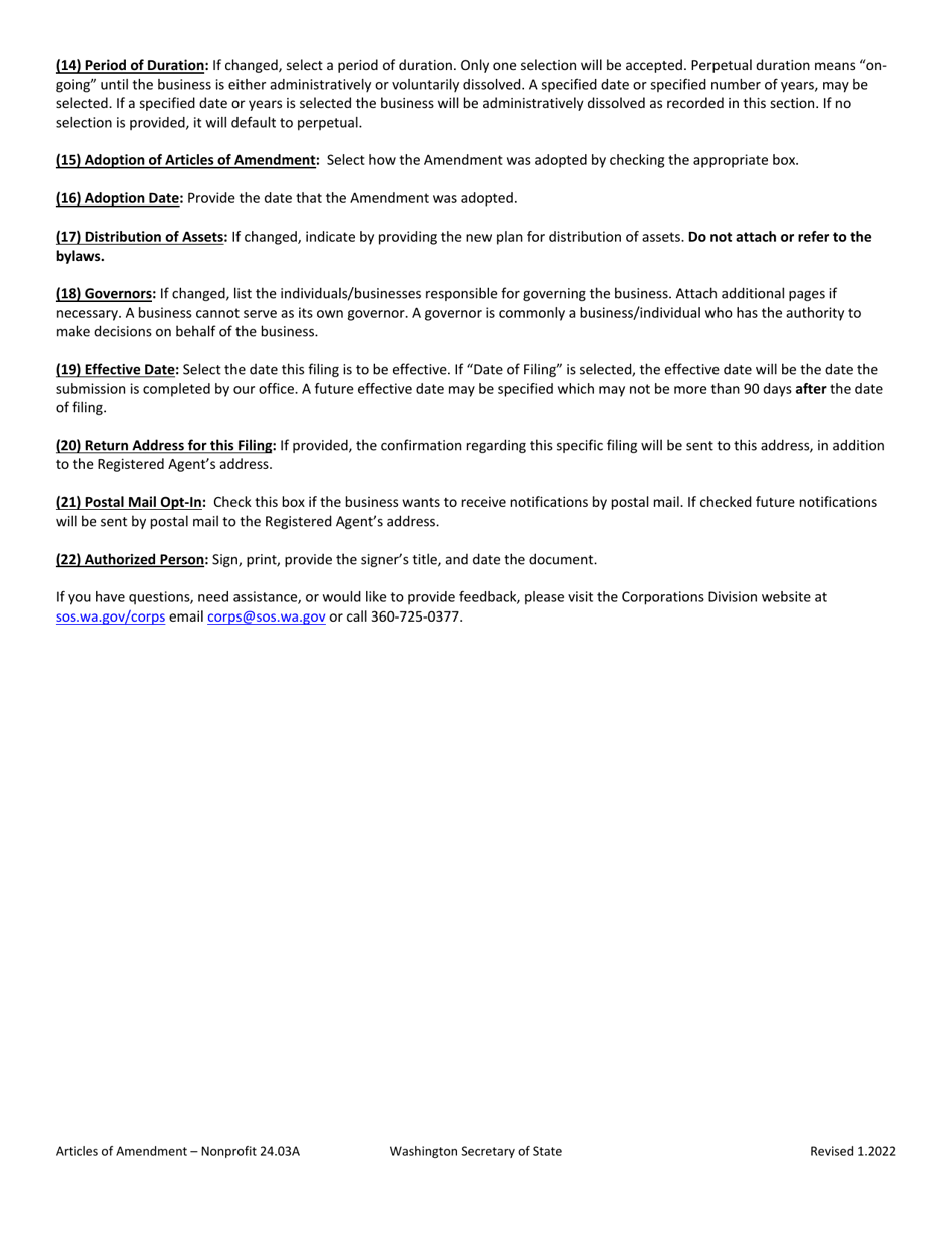 Articles of Amendment - Washington Nonprofit Corporation - Washington, Page 3