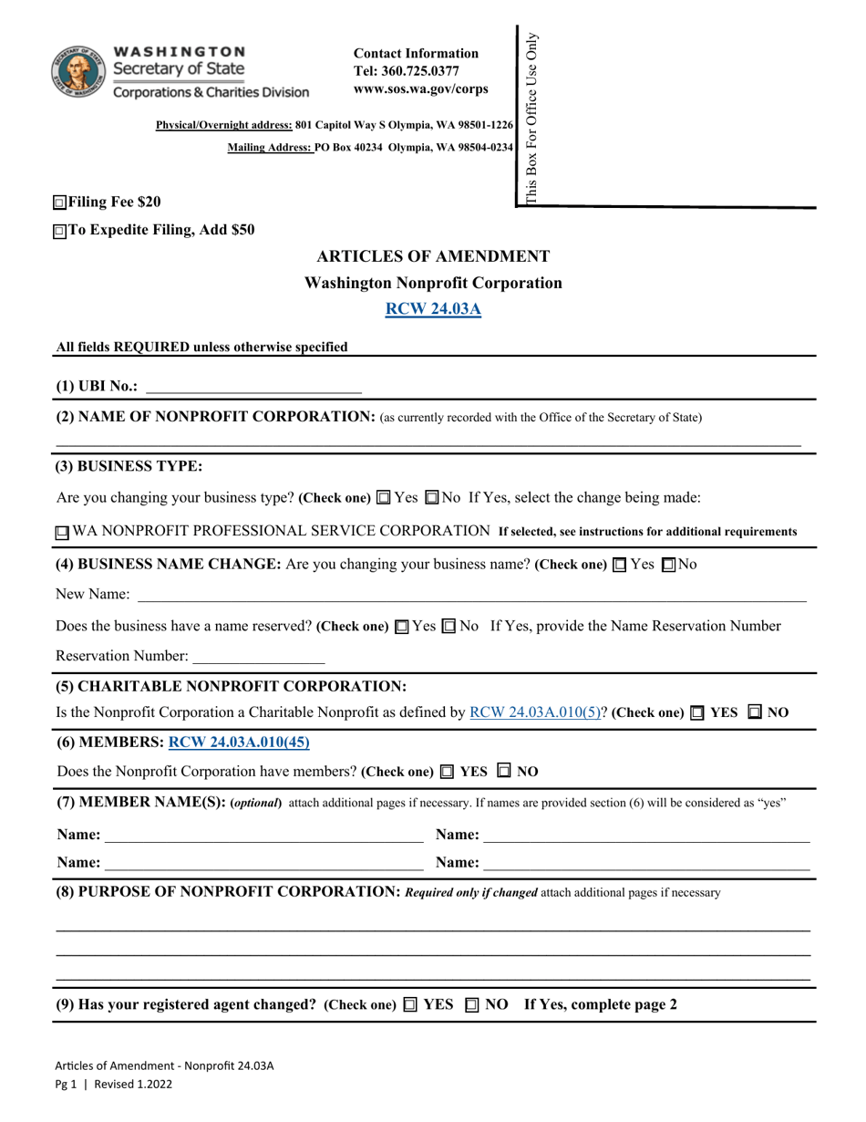 Articles of Amendment - Washington Nonprofit Corporation - Washington, Page 4