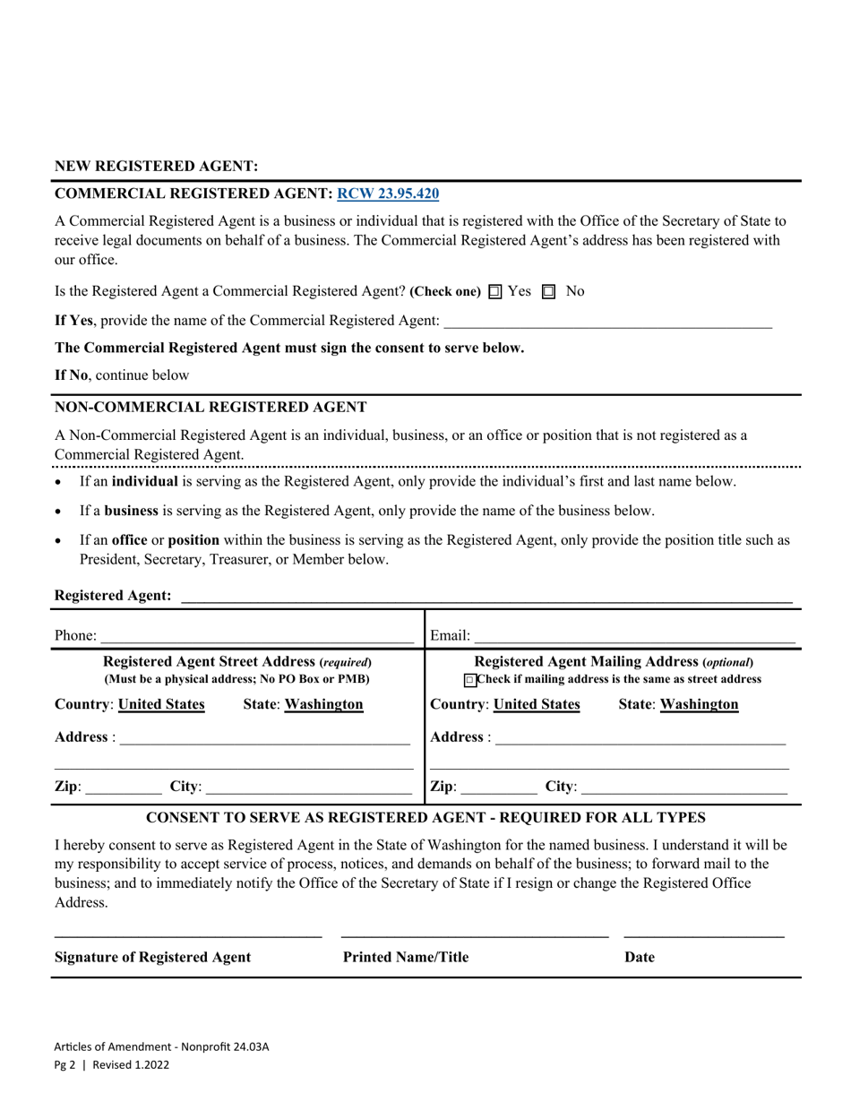 Articles of Amendment - Washington Nonprofit Corporation - Washington, Page 5