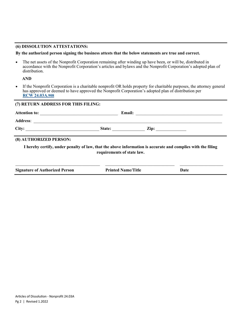 Articles of Dissolution - Washington Nonprofit and Nonprofit Professional Service Corporation - Washington, Page 3