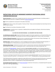 Articles of Amendment - Washington Nonprofit Professional Service Corporation - Washington