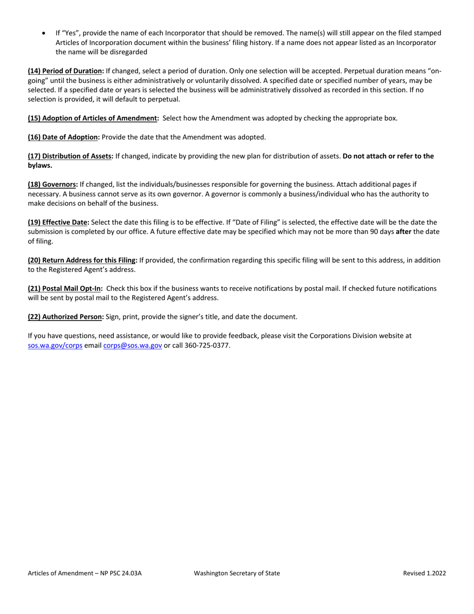 Articles of Amendment - Washington Nonprofit Professional Service Corporation - Washington, Page 3