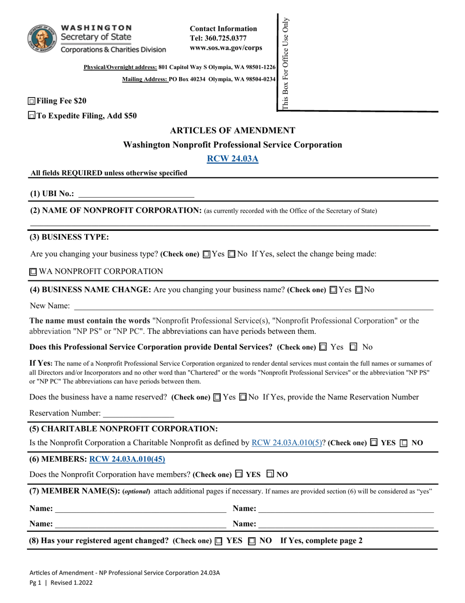 Articles of Amendment - Washington Nonprofit Professional Service Corporation - Washington, Page 4