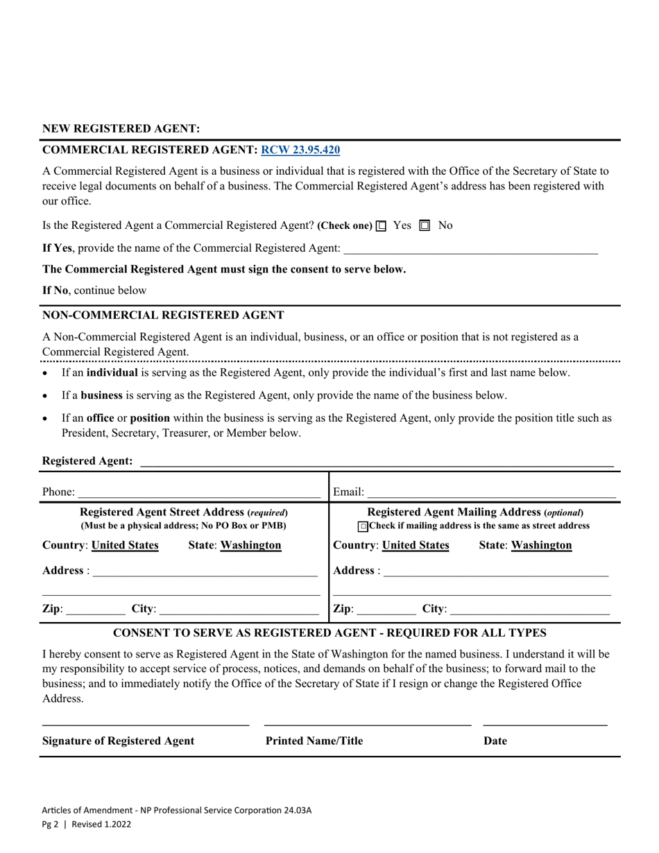 Articles of Amendment - Washington Nonprofit Professional Service Corporation - Washington, Page 5