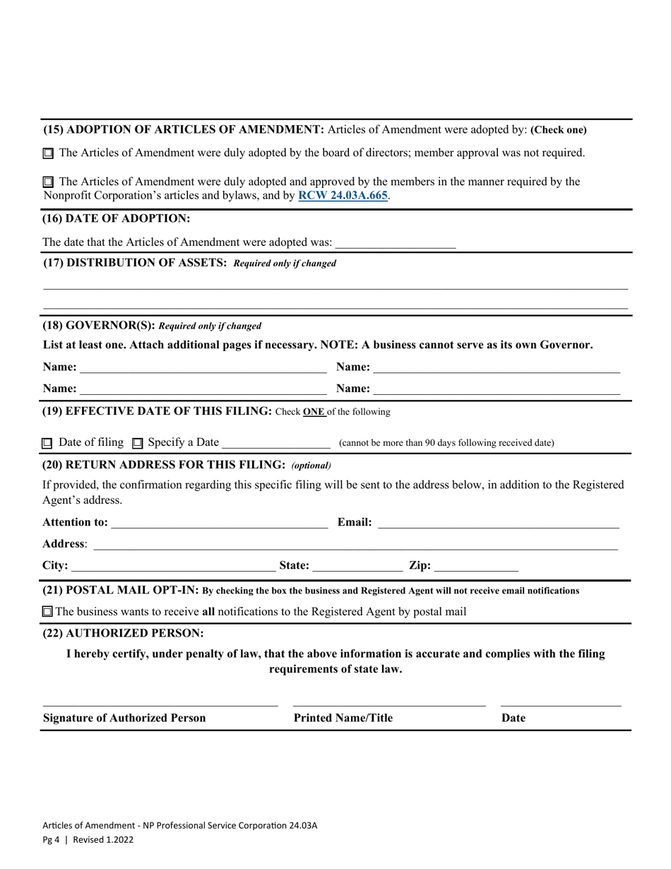 Articles of Amendment - Washington Nonprofit Professional Service Corporation - Washington, Page 7