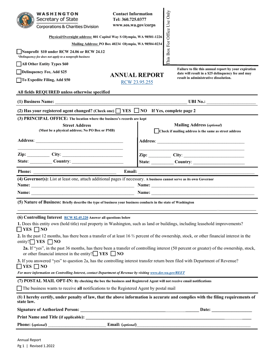 Washington Annual Report Download Fillable PDF Templateroller