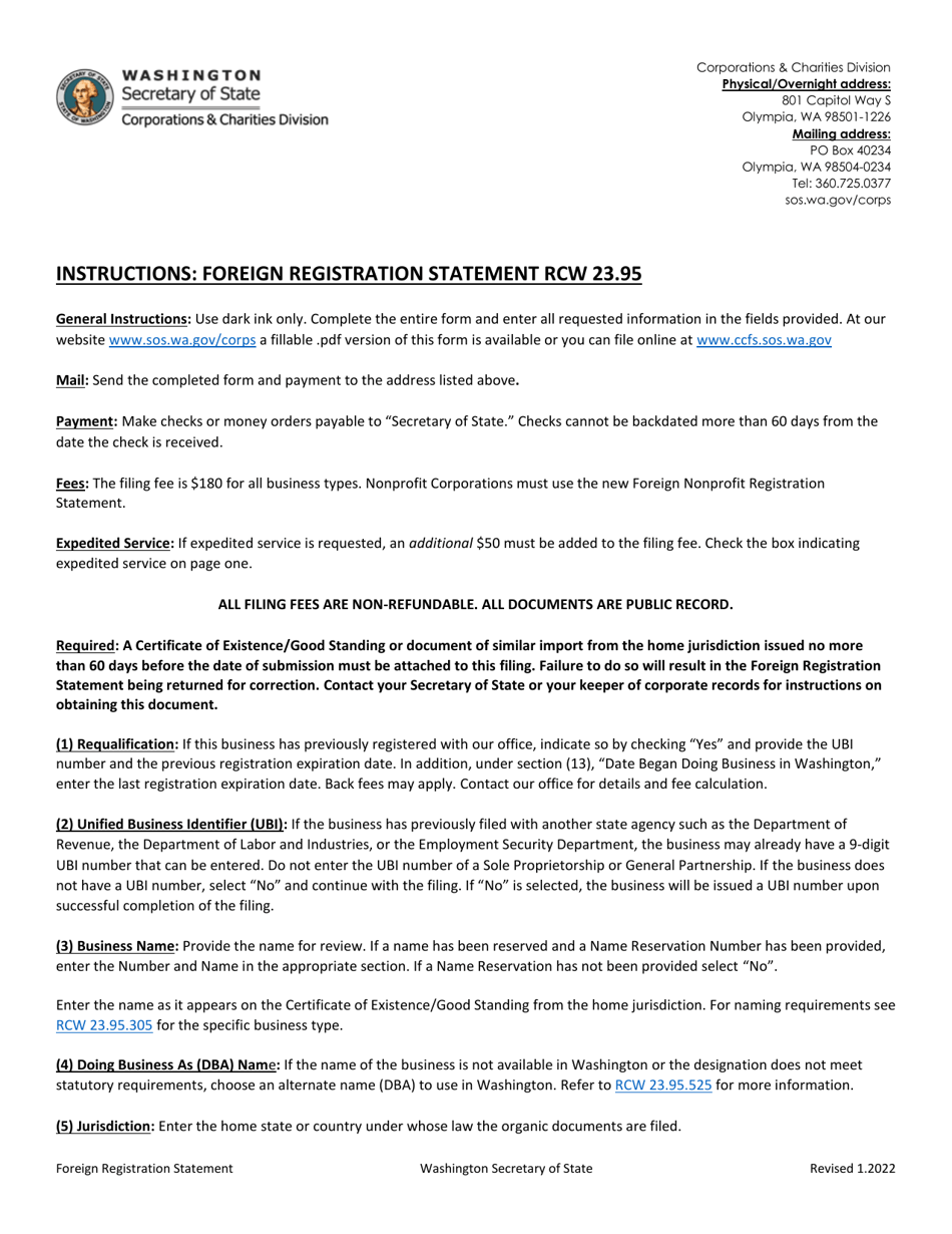 Registration Statement Sample Washington Profit Foreign Registration Statement - Fill Out, Sign ...