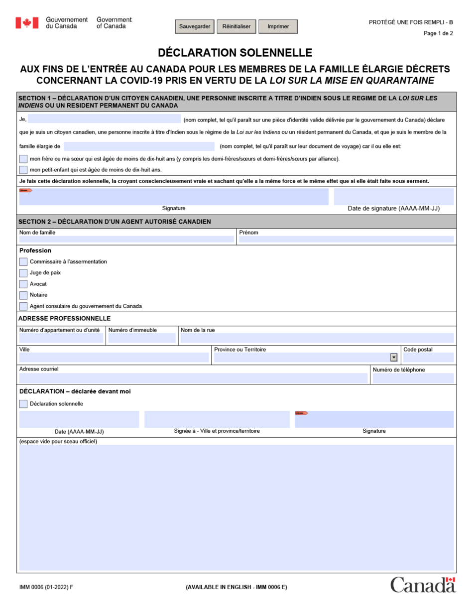 Forme IMM0006 Download Fillable PDF Declaration Solennelle Aux Fins De ...