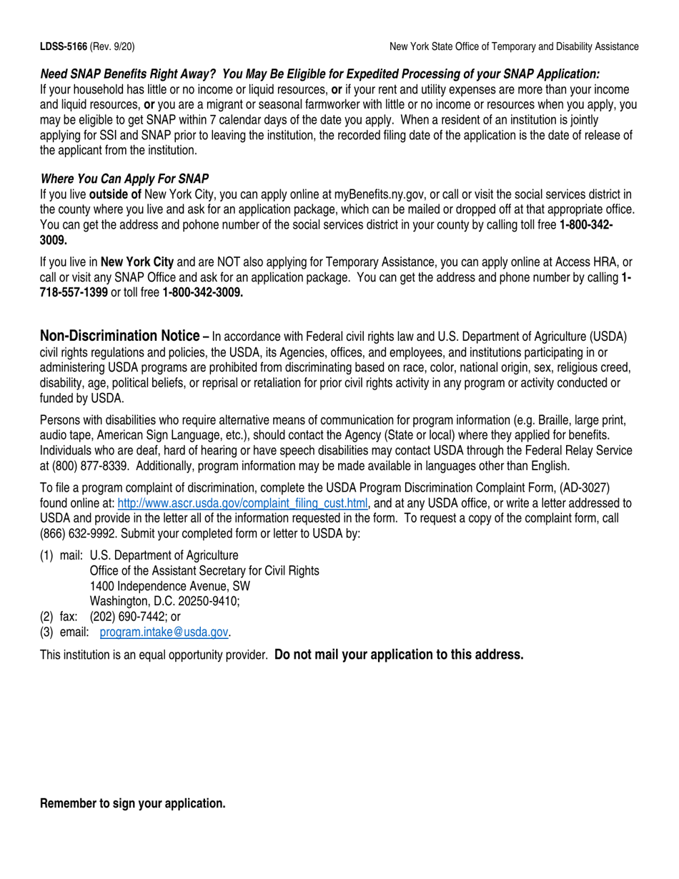 Form LDSS-5166 Application / Recertification for Supplemental Nutrition Assistance Program (Snap) Benefits - New York, Page 2