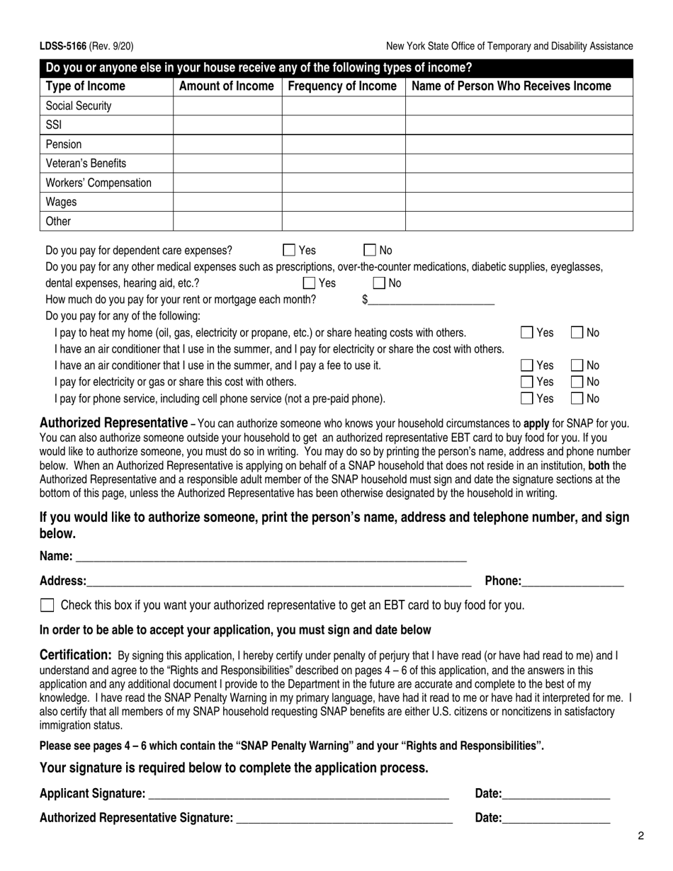 Form LDSS-5166 - Fill Out, Sign Online and Download Fillable PDF, New ...