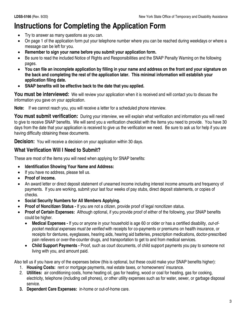 Form LDSS-5166 Application / Recertification for Supplemental Nutrition Assistance Program (Snap) Benefits - New York, Page 5