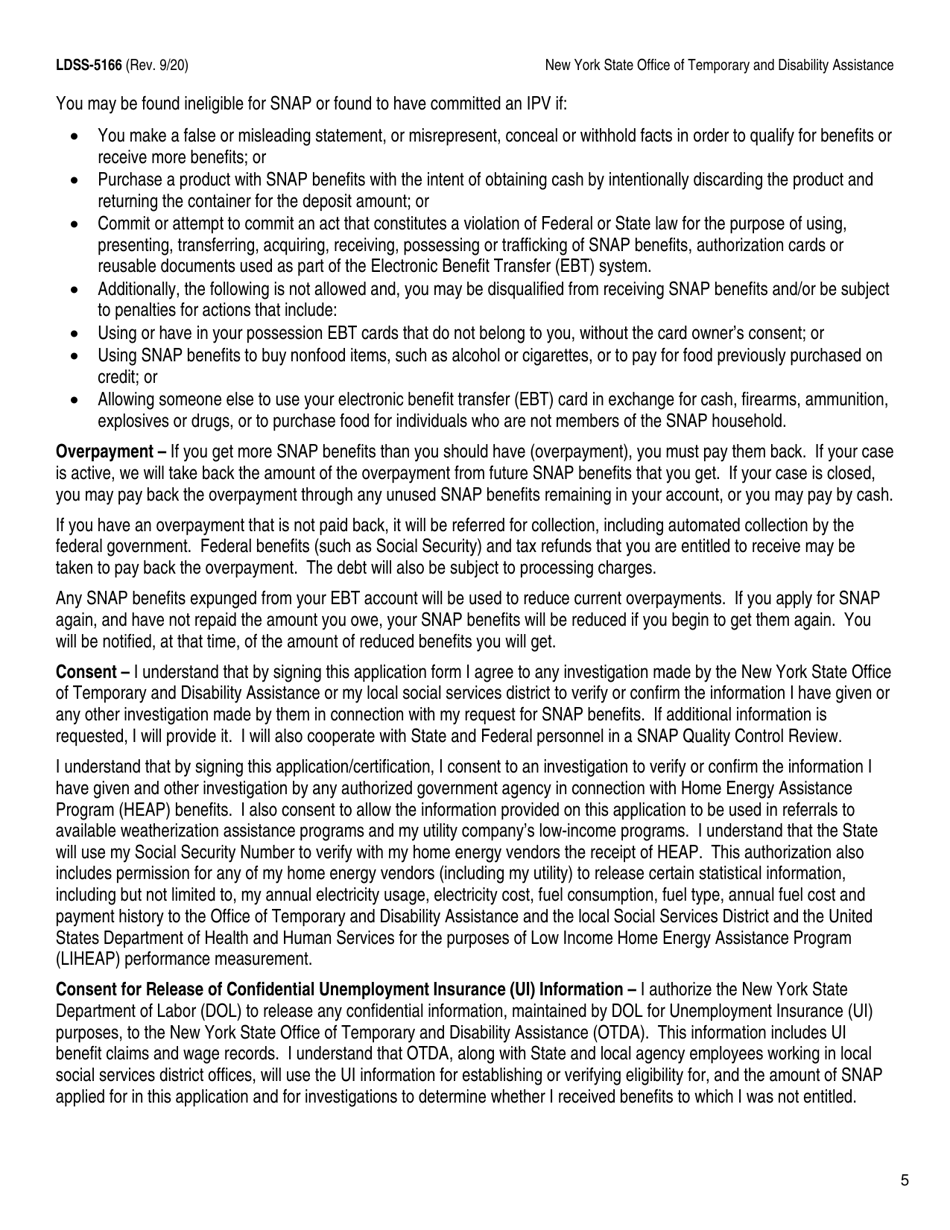 Form LDSS-5166 Application / Recertification for Supplemental Nutrition Assistance Program (Snap) Benefits - New York, Page 7