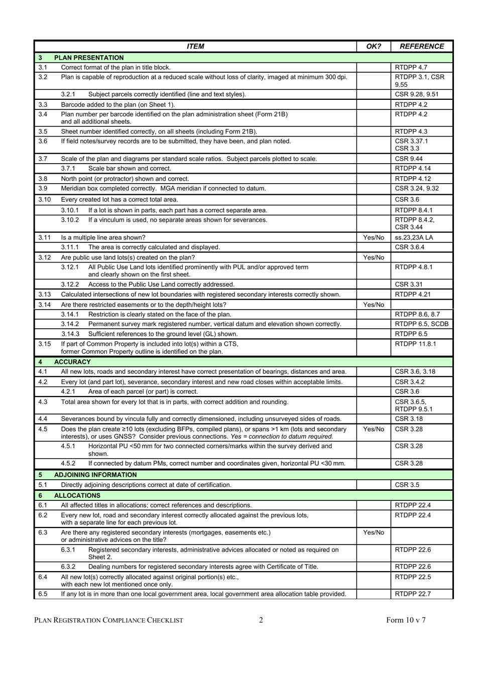 Form 10 Plan Registration Compliance Checklist - Queensland, Australia, Page 2