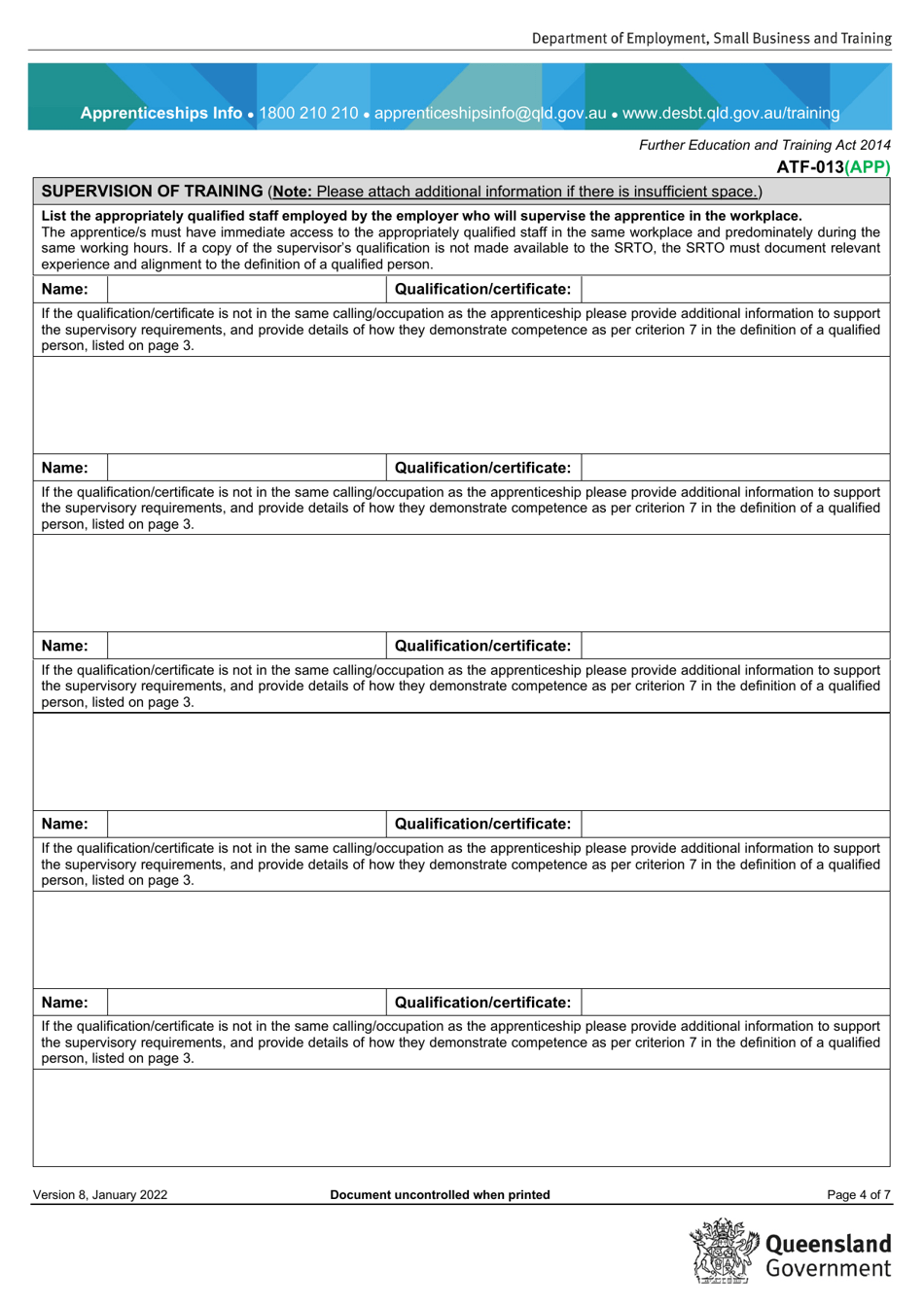 Form ATF-013(APP) Employer Resource Assessment - Apprentice / S - Queensland, Australia, Page 4